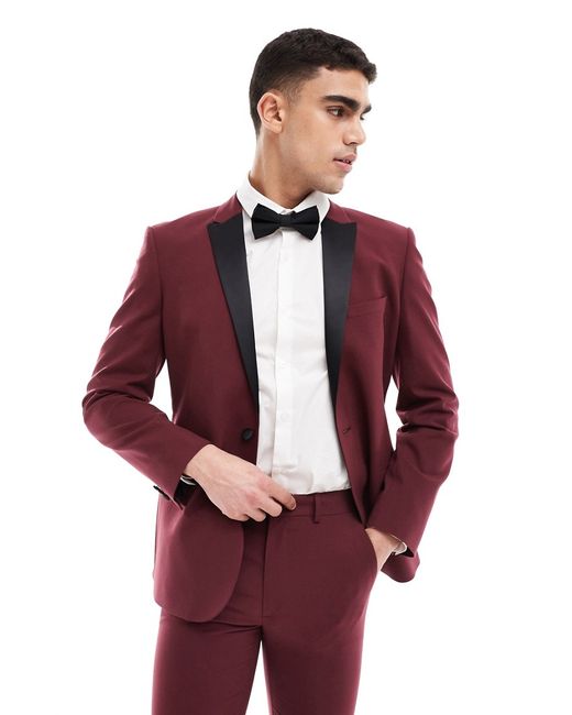 Asos Design skinny tuxedo suit jacket burgundy-