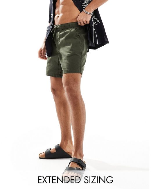 Asos Design slim mid length chino shorts khaki with elastic waist-