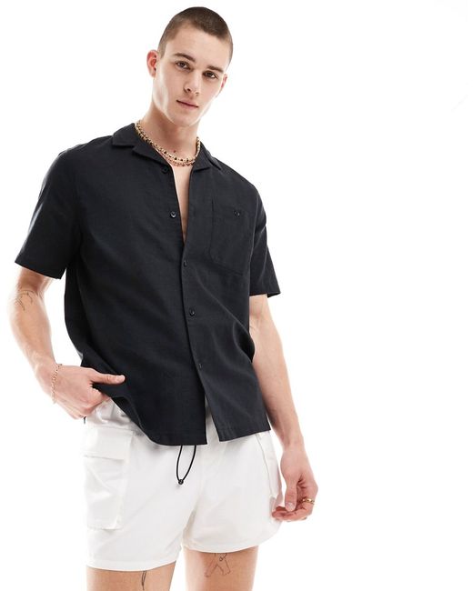 Asos Design relaxed linen blend shirt with revere collar