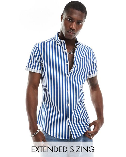 Asos Design stretch slim oxford stripe shirt navy-