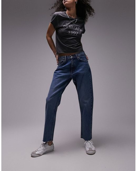 TopShop cropped mid rise straight jeans with raw hems