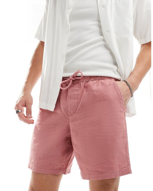 Asos Design slim mid length linen mix shorts