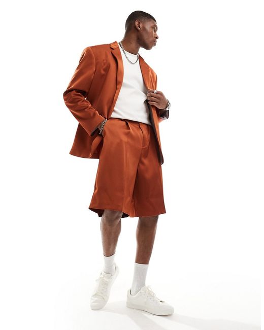 Asos Design pull on bermuda suit shorts tobacco-