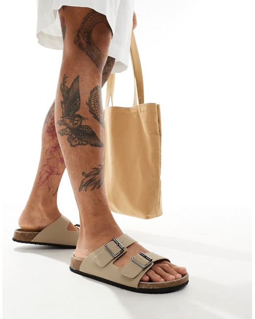 Asos Design two strap sandals stone faux suede-