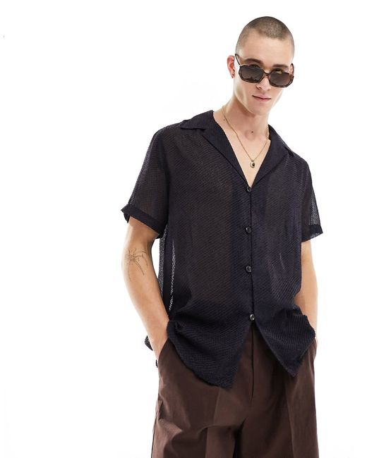 Asos Design relaxed fit short sleeve revere collar sheer shirt