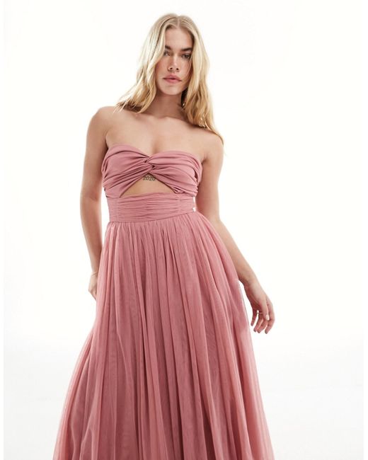 Anaya bandeau tulle midi dress with cut out detail dusty