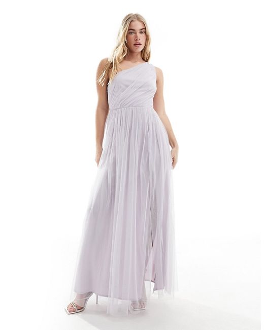 Anaya Bridesmaid tulle one shoulder maxi dress lilac-