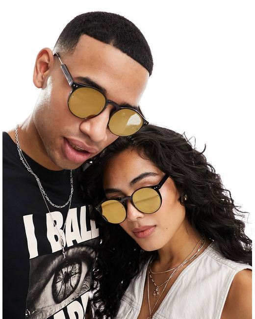 Spitfire post punk round sunglasses with gold mirror lens