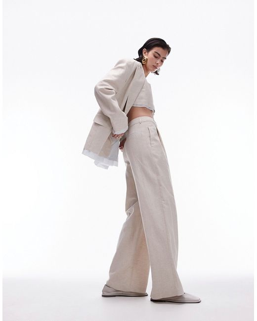 TopShop linen wide leg pants with exposed lining ecru part of a set-