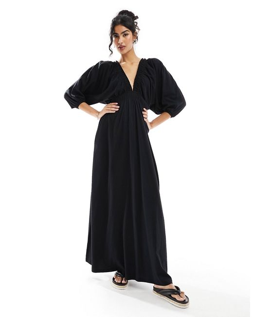 Asos Design plunge elastic tea midi dress with ruched waist