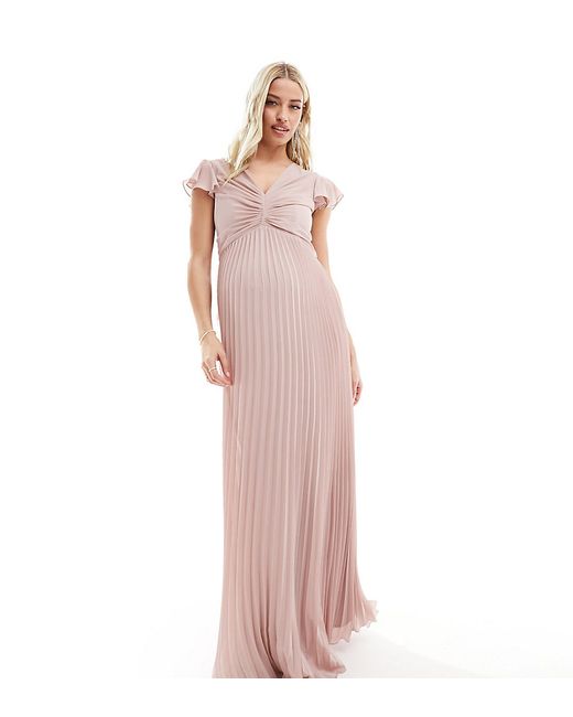TFNC Maternity Bridesmaid chiffon maxi dress with flutter sleeve and pleated skirt soft