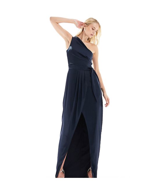 TFNC Tall Bridesmaid one-shoulder maxi dress with pleated detail navy-