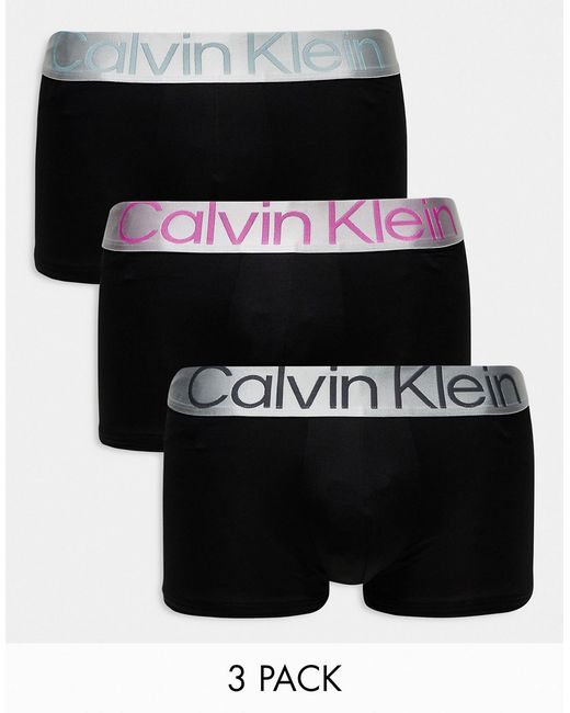 Calvin Klein steel cotton trunks 3 pack with colored waistband