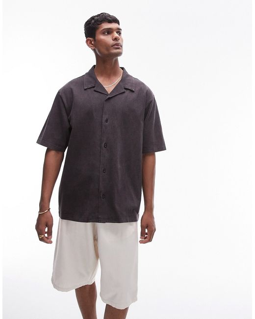 Topman oversized fit button up jersey polo washed