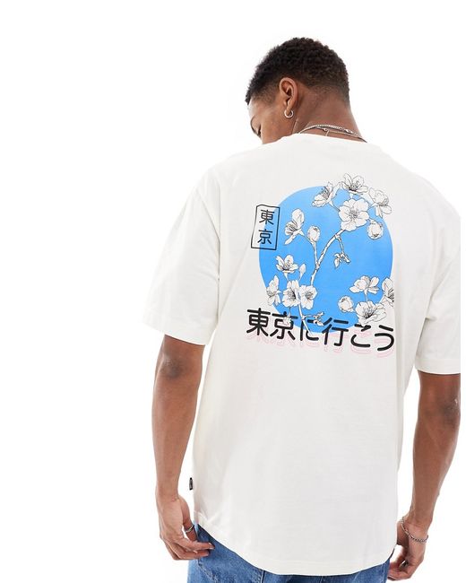 Only & Sons relaxed fit T-shirt with Japanese blossom back print