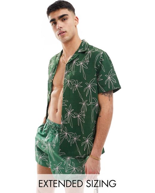Asos Design relaxed revere beachy shirt doodle palm tree print part of a set