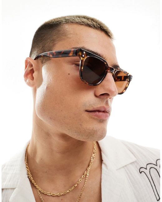 Asos Design square sunglasses with silver pipettes tortoise shell-