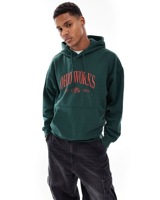 Only & Sons oversized hoodie with Ohio print dark