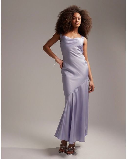 Asos Design Bridesmaid satin maxi dress with asymmetric bow back