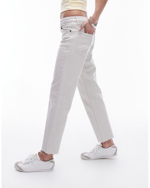 TopShop cropped mid rise straight jeans with raw hems off