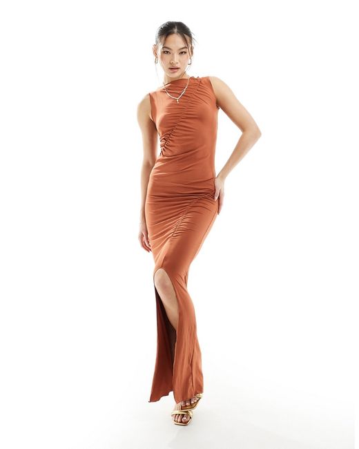Only ruched sleeveless maxi dress terracotta-