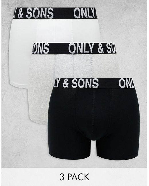 Only & Sons 3 pack briefs gray white