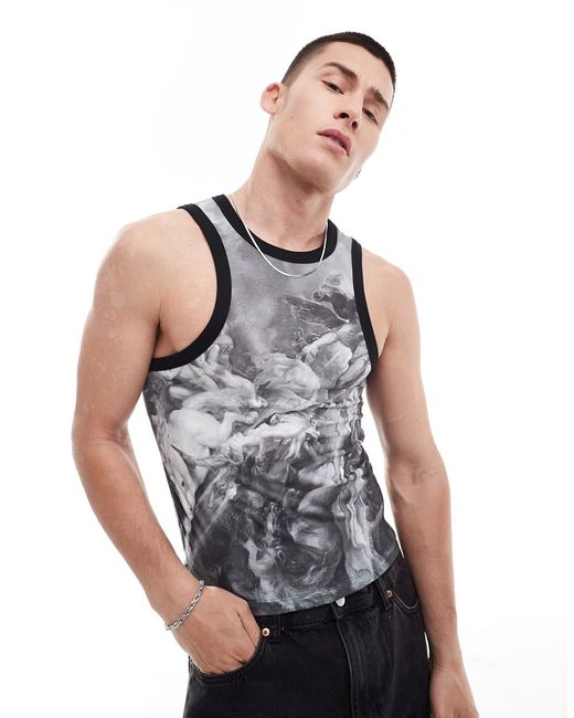 Asos Design muscle fit tank top with renaissance all over print