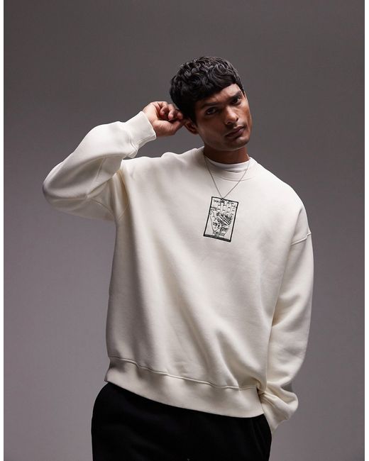 Topman oversized fit sweatshirt with cosmic hand print ecru-