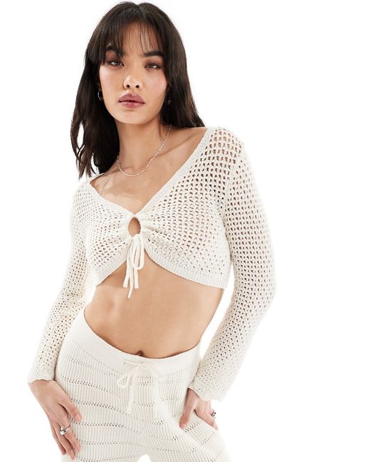 Only crochet tie front cropped top cream part of a set-