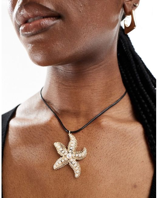 Asos Design necklace with faux pearl starfish charm tone