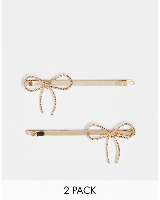 Asos Design pack of 2 hair clips with bow design tone