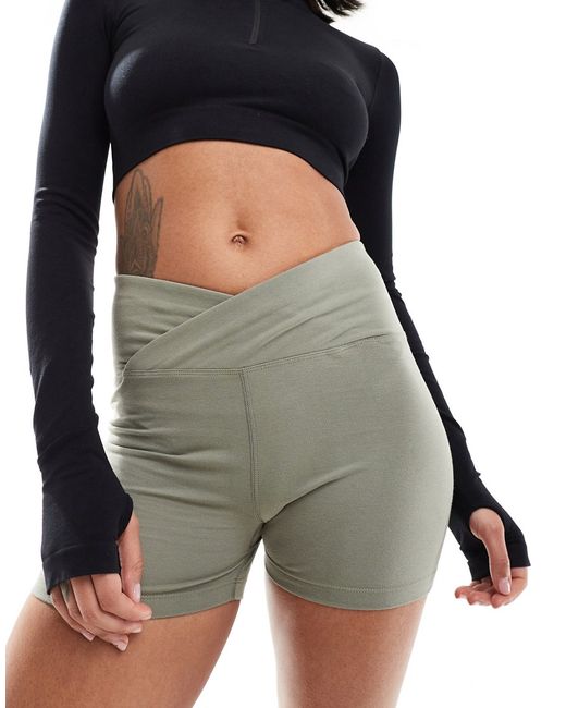 Asos 4505 Icon booty shorts with wrap waist cotton touch olive