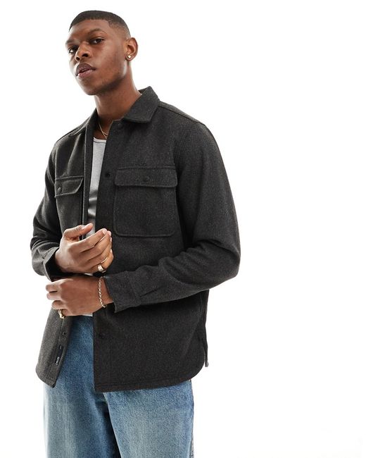 Only & Sons faux wool overshirt charcoal-