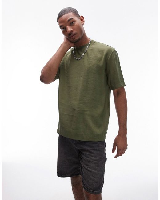 Topman woven oversized fit T-shirt with mid sleeve khaki-