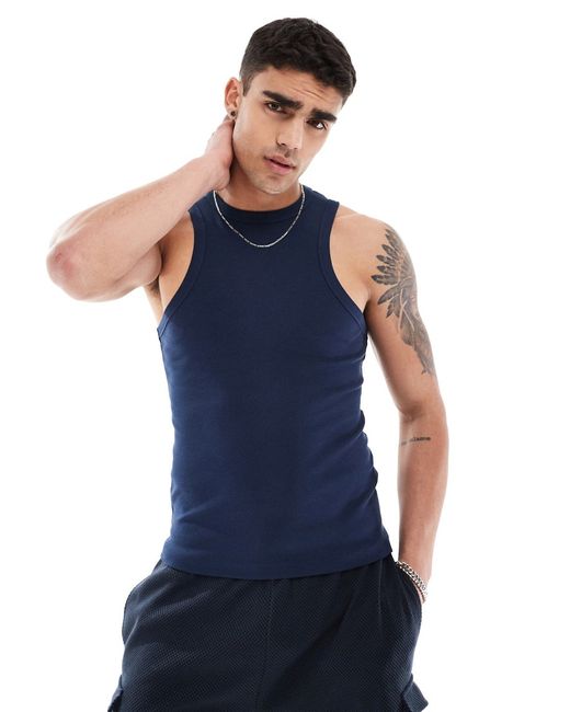 Asos Design muscle fit ribbed racer neck tank top