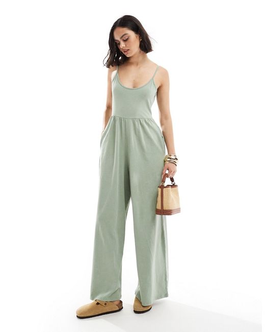 Asos Design scoop strappy washed jersey wide leg jumpsuit-