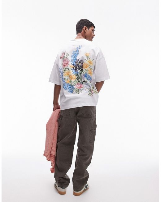Topman premium extreme oversized fit T-shirt with front and back digital flowers print