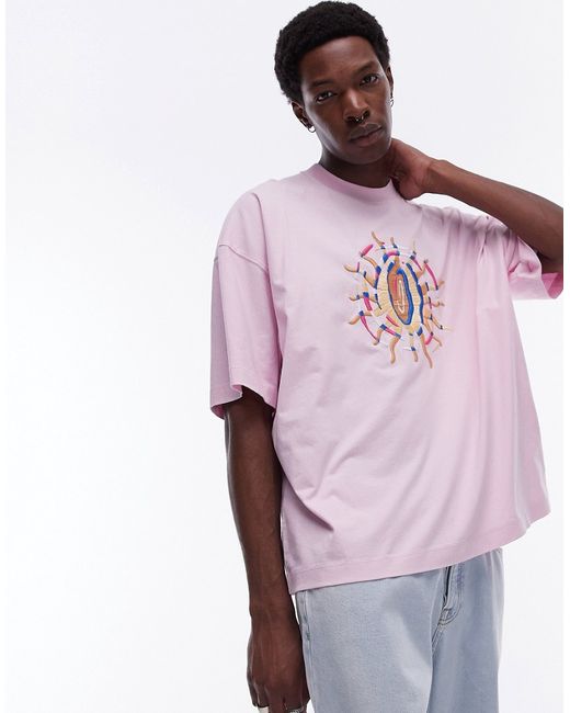 Topman extreme oversized fit t-shirt with sun embroidery washed
