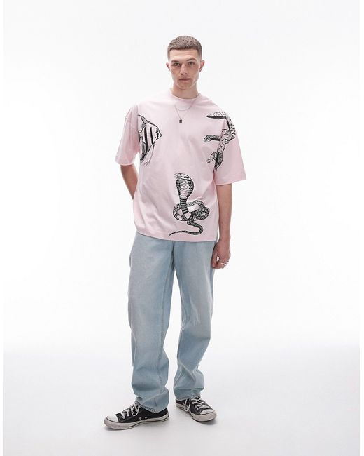 Topman extreme oversized fit t-shirt with animal embroidery