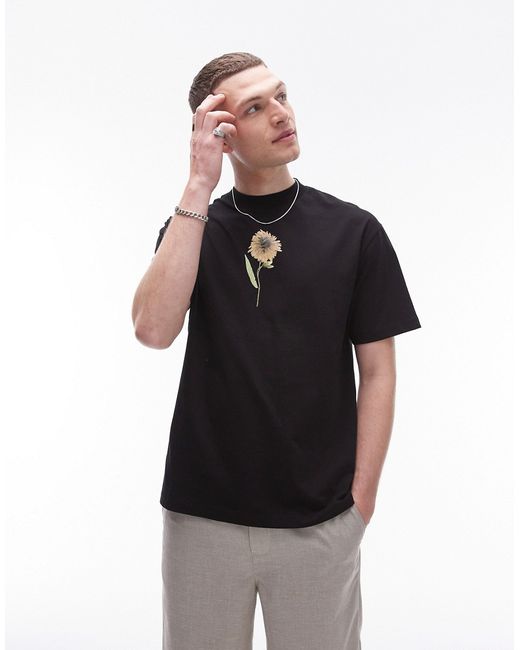 Topman oversized fit t-shirt with pressed floral chest print