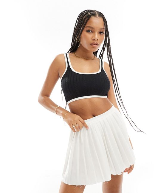 Bershka contrast piping knitted strappy top white