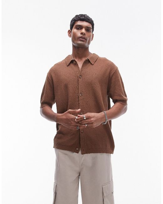Topman knitted textured button through shirt