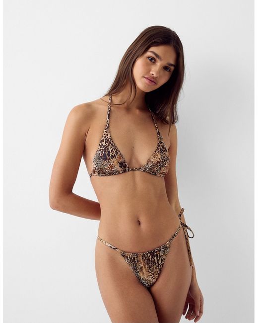 Bershka tie side bikini bottoms leopard print part of a set-