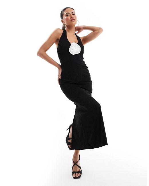 Asos Design lace halter midi dress with corsage
