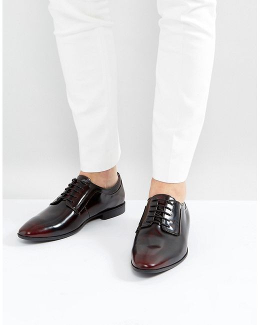 Asos Design Lace Up Derby Shoes Burgundy Leather-