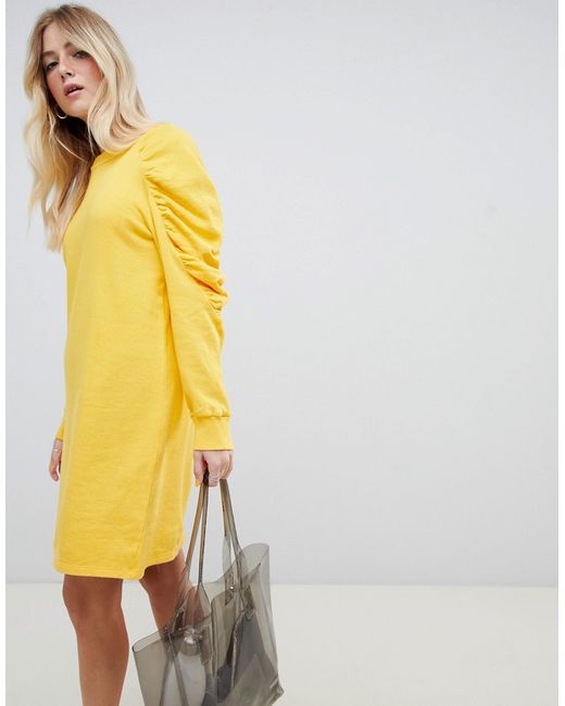 Asos Design Sweat Dress with Ruched Arms-