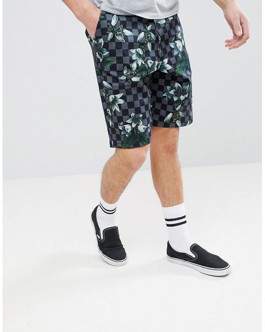 Asos Design Skater Shorts Checkered Floral Print-