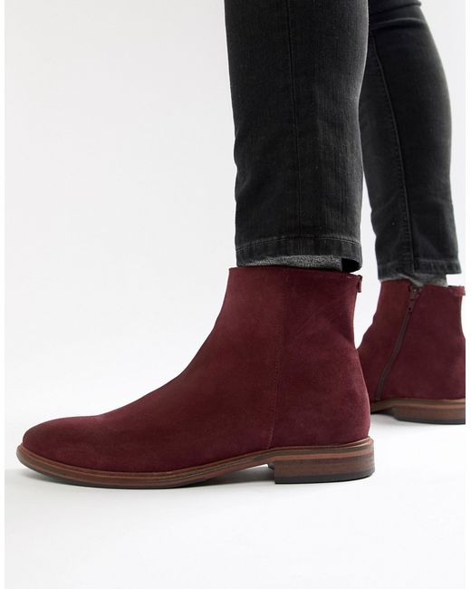 Asos Design Chelsea Boots Burgundy Suede With Natural Sole-