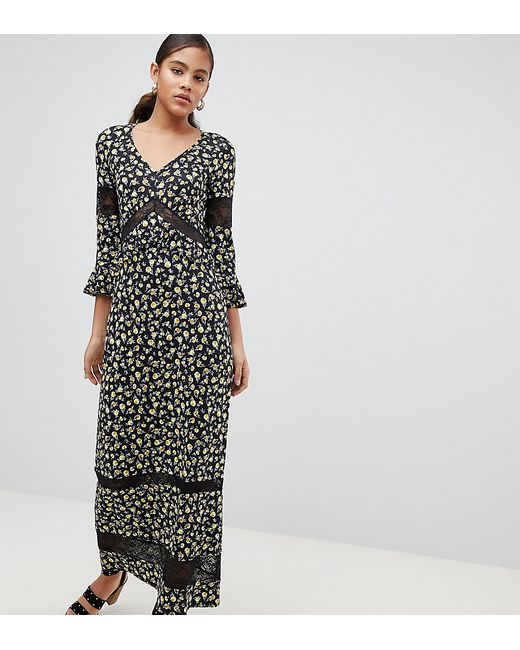 Asos Design Tall maxi tea dress floral print with lace inserts-
