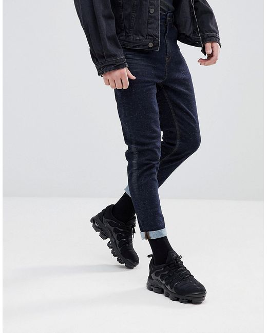 Asos Design Tapered Jeans Indigo With Nep-